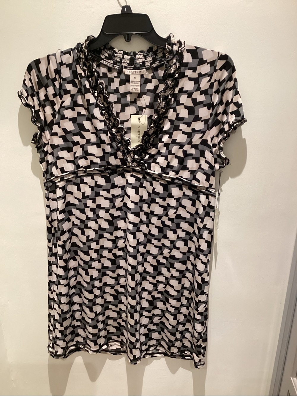 Vertigo Paris Black & White Geometric Mini Dress